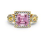 Yellow gold Fancy Pink Asscher Cut Cut Halo Diamond Infinity Band with Four-Prong Setting