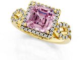 Yellow gold Fancy Pink Asscher Cut Cut Halo Diamond Infinity Band with Four-Prong Setting_1