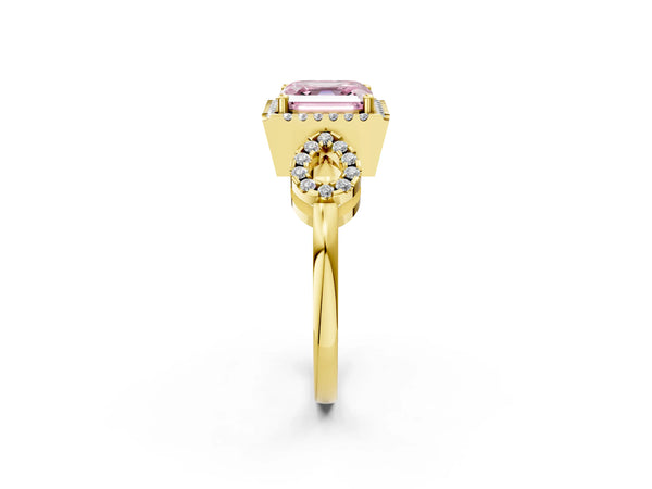 Yellow Gold Asscher Cut Pave Infinity Halo Engagement Ring Setting for Fancy Pink Center