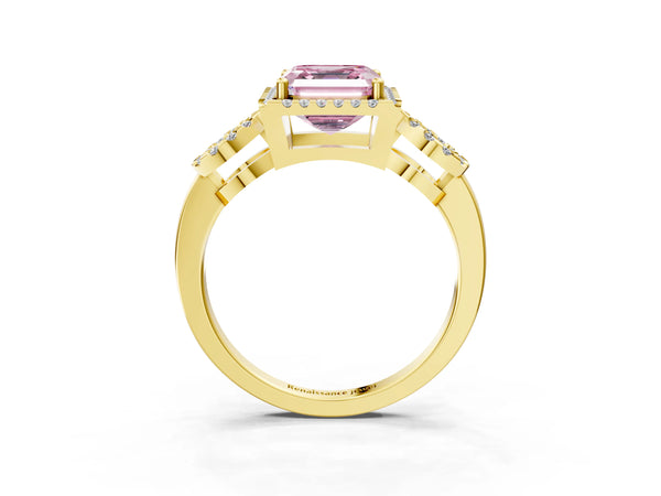 Yellow Gold Asscher Cut Pave Infinity Halo Engagement Ring Setting for Fancy Pink Center