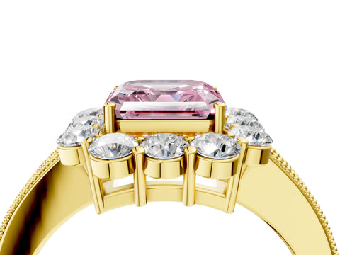 Yellow gold Fancy Pink Asscher Cut Cut Halo Diamond Pavé Engagement Ring with Milgrain Detailing_4