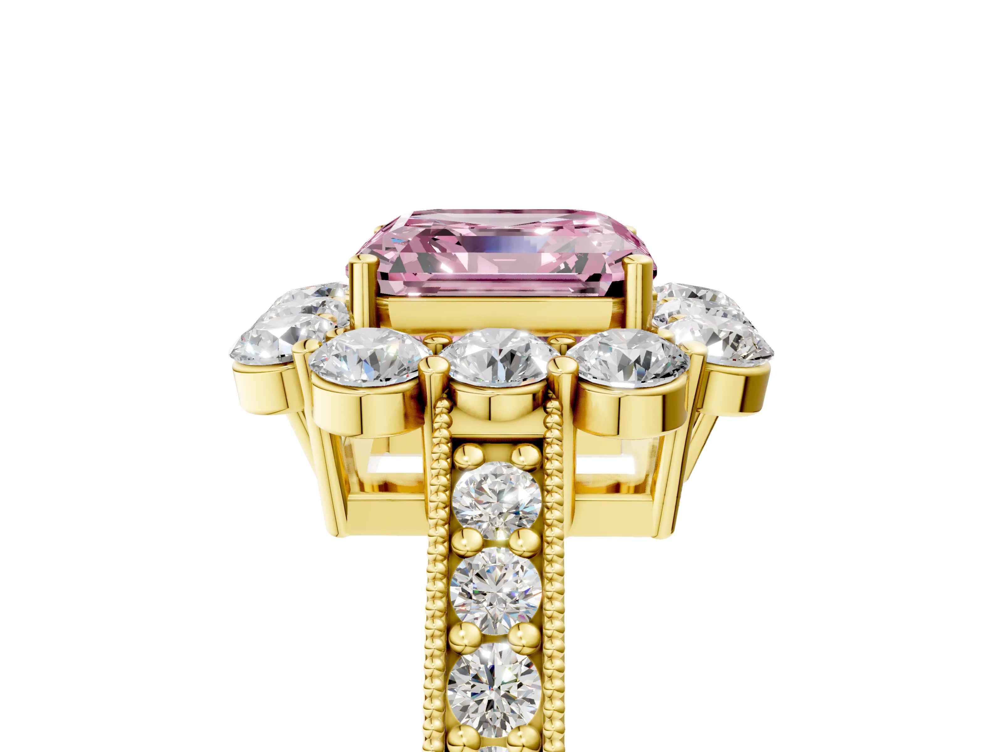 Yellow gold Fancy Pink Asscher Cut Cut Halo Diamond Pavé Engagement Ring with Milgrain Detailing_5