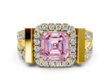 Yellow gold Fancy Pink Asscher Cut Cut Halo Split Shank Prong Set Ring
