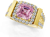 Yellow gold Fancy Pink Asscher Cut Cut Halo Split Shank Prong Set Ring_1
