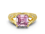 Yellow gold Fancy Pink Asscher Cut Cut Milgrain Pave Diamond Engagement Ring with Four-Prong Setting_15