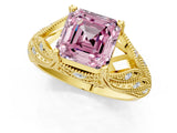 Yellow gold Fancy Pink Asscher Cut Cut Milgrain Pave Diamond Engagement Ring with Four-Prong Setting_16