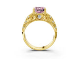 Yellow gold Fancy Pink Asscher Cut Cut Milgrain Pave Diamond Engagement Ring with Four-Prong Setting_18