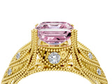 Yellow gold Fancy Pink Asscher Cut Cut Milgrain Pave Diamond Engagement Ring with Four-Prong Setting_19