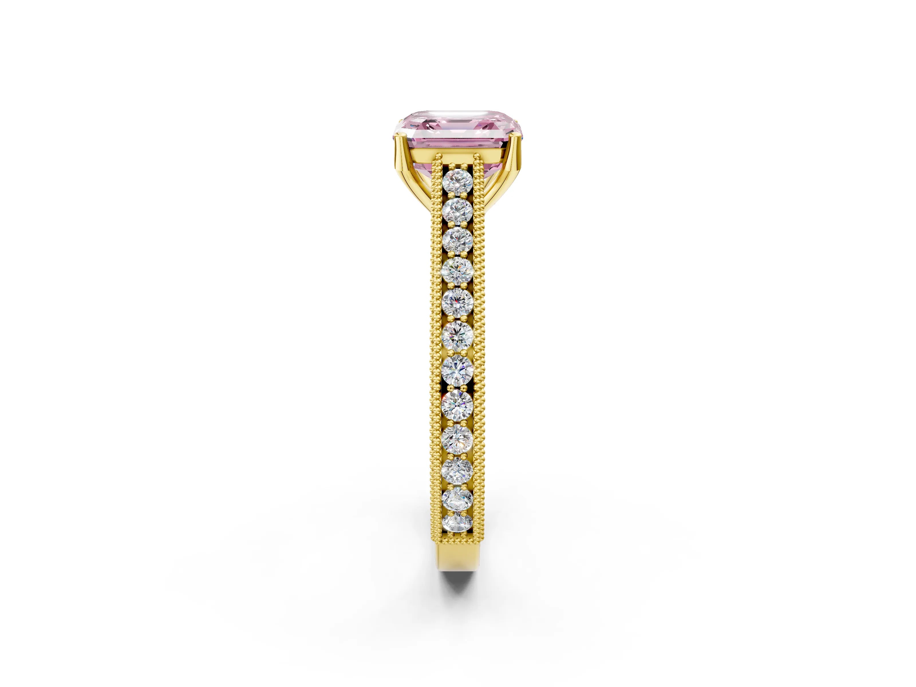 Yellow gold Fancy Pink Asscher Cut Cut Pave Band Milgrain Solitaire Ring_2