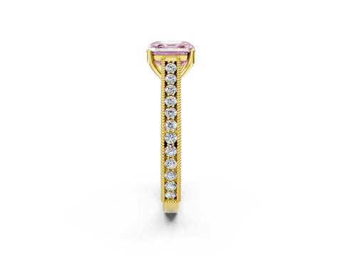 Yellow gold Fancy Pink Asscher Cut Cut Pave Band Milgrain Solitaire Ring_2