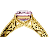 Yellow gold Fancy Pink Asscher Cut Cut Pave Band Milgrain Solitaire Ring_4