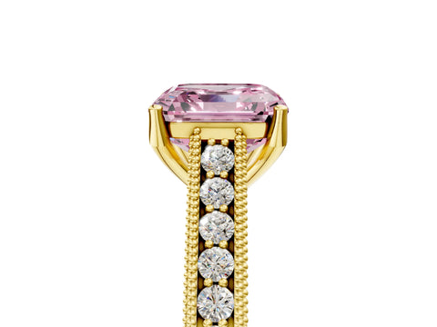 Yellow gold Fancy Pink Asscher Cut Cut Pave Band Milgrain Solitaire Ring_5