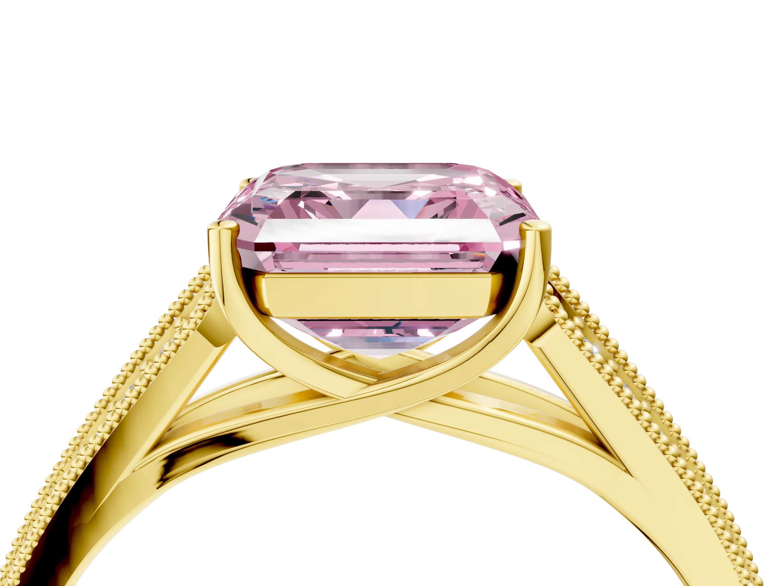 Yellow gold Fancy Pink Asscher Cut Cut Pave Split Shank Engagement Ring with Four-Prong Setting_4