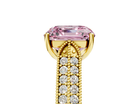 Yellow gold Fancy Pink Asscher Cut Cut Pave Split Shank Engagement Ring with Four-Prong Setting_5