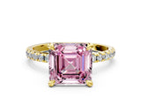 Yellow gold Fancy Pink Asscher Cut Diamond Brilliant Solitaire Ring with Pavé Band and Four-Prong Setting_12