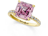 Yellow gold Fancy Pink Asscher Cut Diamond Brilliant Solitaire Ring with Pavé Band and Four-Prong Setting_13