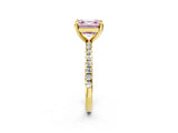 Yellow gold Fancy Pink Asscher Cut Diamond Brilliant Solitaire Ring with Pavé Band and Four-Prong Setting_14