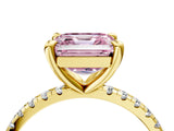 Yellow gold Fancy Pink Asscher Cut Diamond Brilliant Solitaire Ring with Pavé Band and Four-Prong Setting_16