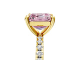Yellow gold Fancy Pink Asscher Cut Diamond Brilliant Solitaire Ring with Pavé Band and Four-Prong Setting_17