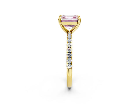 Yellow gold Fancy Pink Asscher Cut Diamond Brilliant Solitaire Ring with Pavé Band and Four-Prong Setting_2