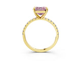 Yellow gold Fancy Pink Asscher Cut Diamond Brilliant Solitaire Ring with Pavé Band and Four-Prong Setting_3