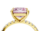 Yellow gold Fancy Pink Asscher Cut Diamond Brilliant Solitaire Ring with Pavé Band and Four-Prong Setting_4