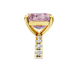 Yellow gold Fancy Pink Asscher Cut Diamond Brilliant Solitaire Ring with Pavé Band and Four-Prong Setting_5