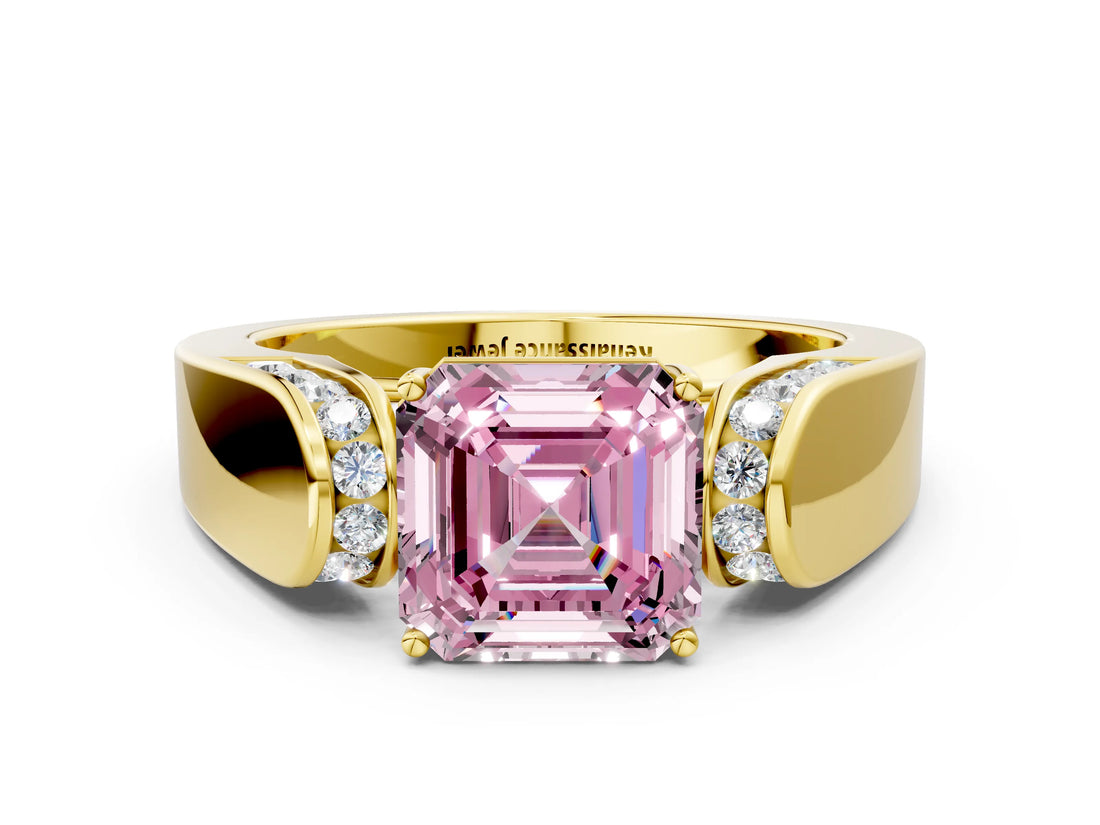 Yellow gold Fancy Pink Asscher Cut Diamond Channel Set Solitaire Ring with Four-Prong Setting_12