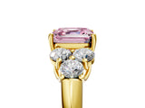 Yellow gold Fancy Pink Asscher  Cut Diamond Cluster Ring with Round Accent Stones and Prong Setting on a Classic Band_52