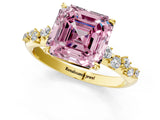 Yellow gold Fancy Pink Asscher Cut Diamond Cluster Side Stone Solitaire Ring with Prong Setting_80