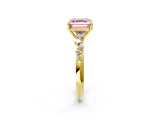 Yellow gold Fancy Pink Asscher Cut Diamond Cluster Side Stone Solitaire Ring with Prong Setting_81