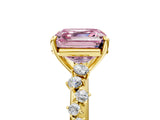 Yellow gold Fancy Pink Asscher Cut Diamond Cluster Side Stone Solitaire Ring with Prong Setting_84