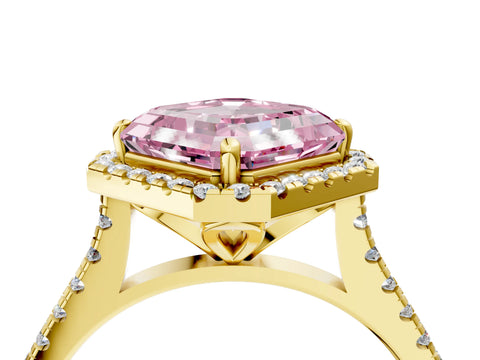 Yellow gold Fancy Pink Asscher Cut Diamond Cushion Halo Ring with Pavé Band_4