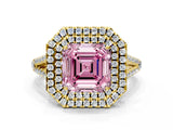 Yellow gold Fancy Pink Asscher Cut Diamond Double Halo Ring with Pavé Band and Prong Setting_22