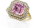 Yellow gold Fancy Pink Asscher Cut Diamond Double Halo Ring with Pavé Band and Prong Setting_23