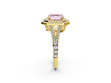 Yellow gold Fancy Pink Asscher Cut Diamond Double Halo Ring with Pavé Band and Prong Setting_24
