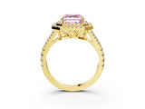 Yellow gold Fancy Pink Asscher Cut Diamond Double Halo Ring with Pavé Band and Prong Setting_25