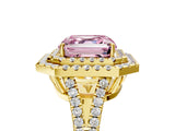 Yellow gold Fancy Pink Asscher Cut Diamond Double Halo Ring with Pavé Band and Prong Setting_27