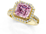 Yellow gold Fancy Pink Asscher Cut Diamond Double Halo Ring with Split Shank and Four-Prong Setting_13