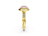 Yellow gold Fancy Pink Asscher Cut Diamond Double Halo Ring with Split Shank and Four-Prong Setting_14