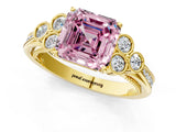 Yellow gold Fancy Pink Asscher  Cut Diamond Engagement Ring with Bezel Set Round Side Stones and Prong Setting_84
