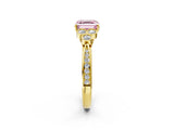 Yellow gold Fancy Pink Asscher  Cut Diamond Engagement Ring with Bezel Set Round Side Stones and Prong Setting_85