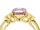 Yellow gold Fancy Pink Asscher  Cut Diamond Engagement Ring with Bezel Set Round Side Stones and Prong Setting_87