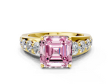 Yellow gold Fancy Pink Asscher  Cut Diamond Engagement Ring with Pavé Band and Four-Prong Setting_3