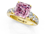 Yellow gold Fancy Pink Asscher  Cut Diamond Engagement Ring with Pavé Band and Four-Prong Setting_4