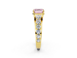 Yellow gold Fancy Pink Asscher  Cut Diamond Engagement Ring with Pavé Band and Four-Prong Setting_5