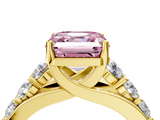 Yellow gold Fancy Pink Asscher  Cut Diamond Engagement Ring with Pavé Band and Four-Prong Setting_7