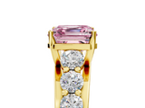 Yellow gold Fancy Pink Asscher  Cut Diamond Engagement Ring with Pavé Band and Four-Prong Setting_8