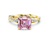 Yellow gold Fancy Pink Asscher Cut Diamond Engagement Ring with Side Stone Accents and Four-Prong Setting_12