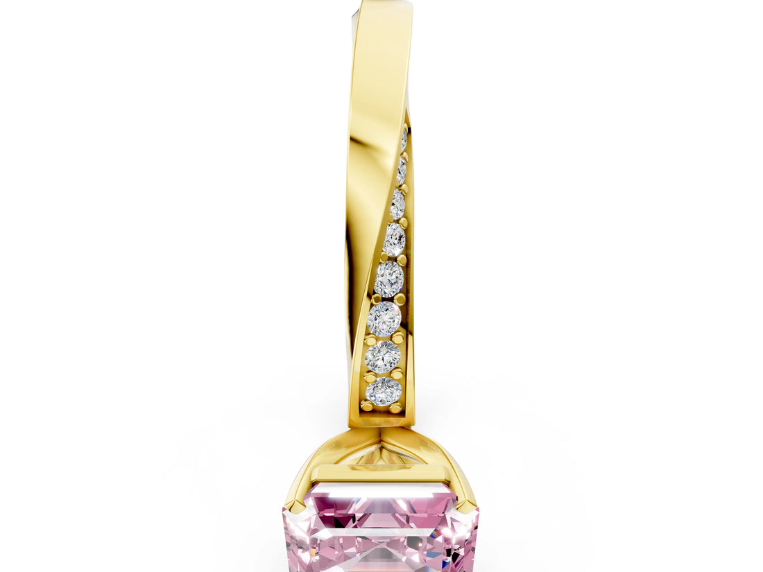 Yellow gold Fancy Pink Asscher Cut Diamond Engagement Ring with Side Stone Accents and Four-Prong Setting_132
